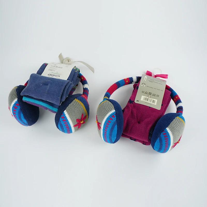 Gift Package Knitted Fleece Warm Earmuff Combed Cotton Breathable Pants Tights for Girl