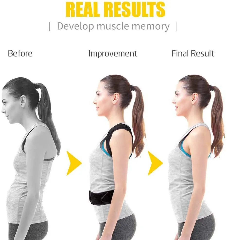 WOSWEIR Adjustable Gym Fitness Back Brace Men Women Neck Support Posture Corrector with Shoulder Protector Belt Back Care Strap