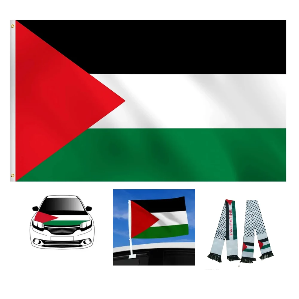 Promotion custom high quality 3*5 ft 100% polyester bright color fast fast durable Palestine flag