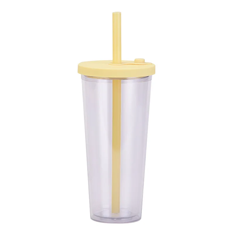 Wholesale Solid Candy Colors Double Layer Plastic Tumbler 24 OZ Coffee Mug 700 ML Tumblers Clear Plastic Cup with Lid and Straw