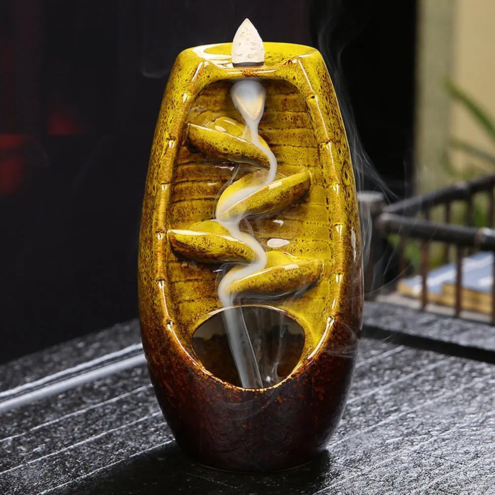 Ceramic Backflow Incense Burner Waterfall Incense Cones Oud Aroma Luxury Insents Incense Fountain Burner Backflow Christmas Gif
