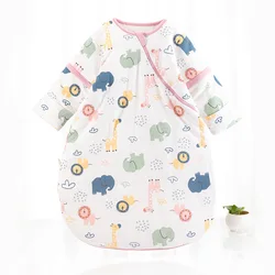 Spring and autumn round neck detachable sleeve sleeping bag cute and warm  newborn baby zipper sleeping bags