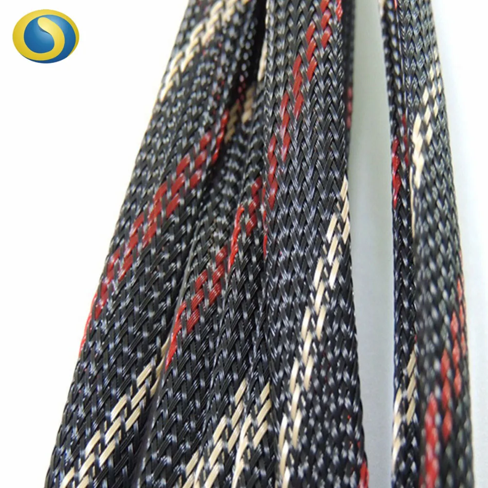 Black Red 1/2 inch PET Expandable Braided Sleeving 12mm braided cable sleeve