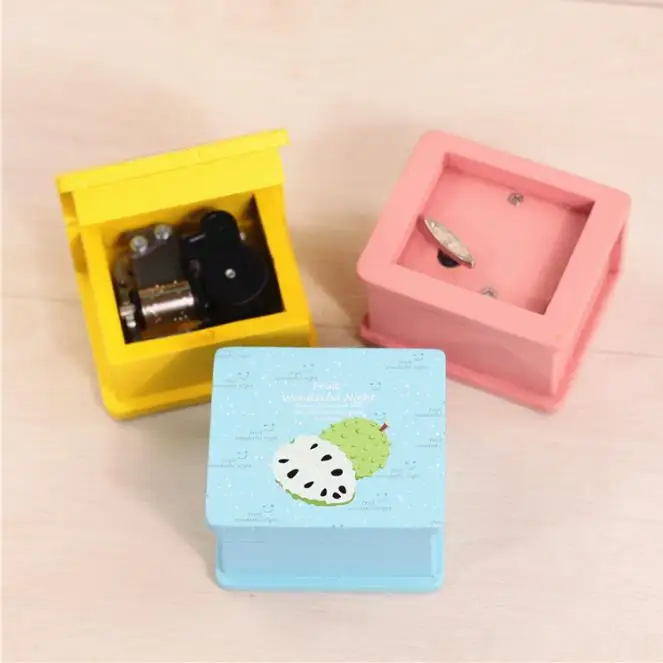 Wooden Crafts Fruit Spring Music Boxes Candy COlor Cartoon Decorative Music Boxes