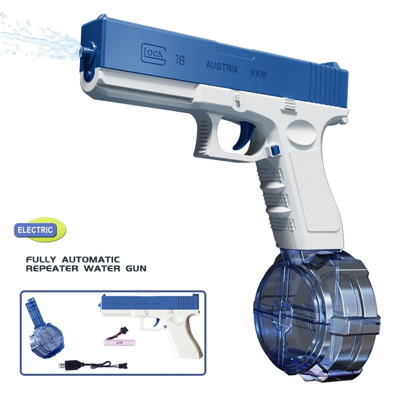 Electric Water Gun Toy for Adults Clip Version of Bullet Drum Electric Automatic Powerful Swimming Pool Absorb Water Gun Toy