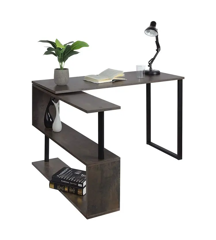 Wood L-Shaped Corner Computer Office Desk with Shelves Foldable Computer Workstation PC Gaming Study Writing Desk White
