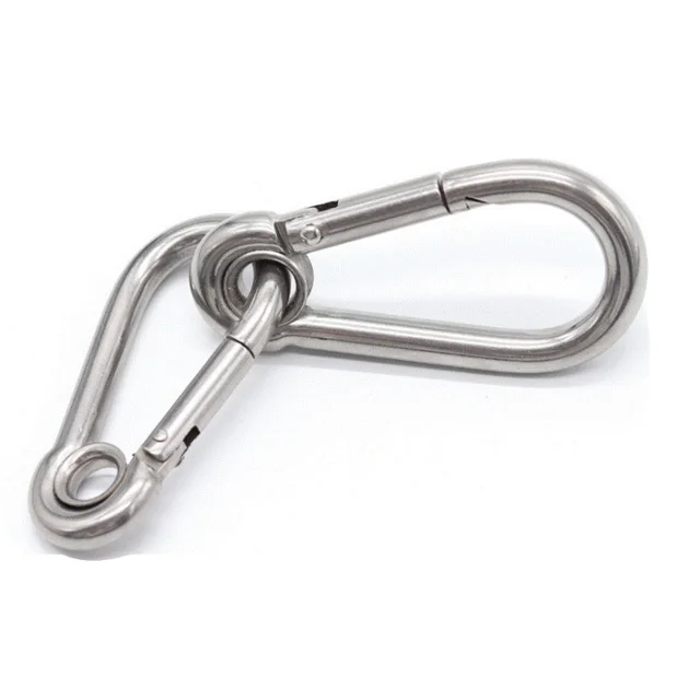 High quality ss 304 safety M11 snap hook with holes Stainless Steel Spring Snap Hooks with Eyelets and Screw Nuts made in China
