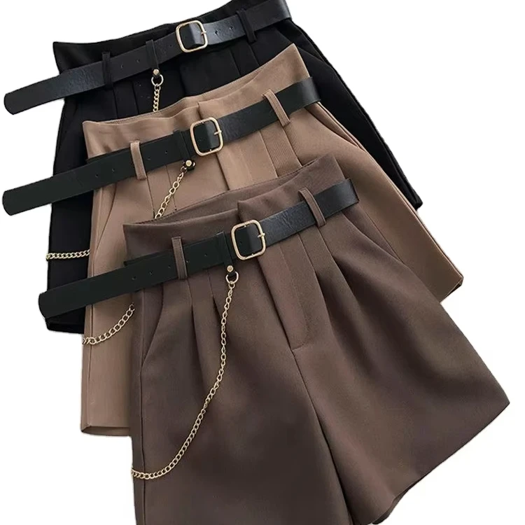 Versatile Korean Style Suit Shorts for Women High Waisted Slim Aline Wide Leg Casual Pants