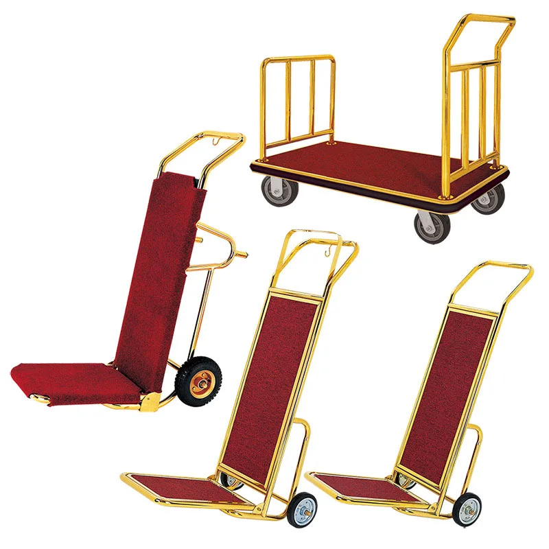Hot Sale Five Star Golden Stainless Steel Hand Truck High Quality Multi-style Lobby Luggage Trolley Hall Luggage Cart