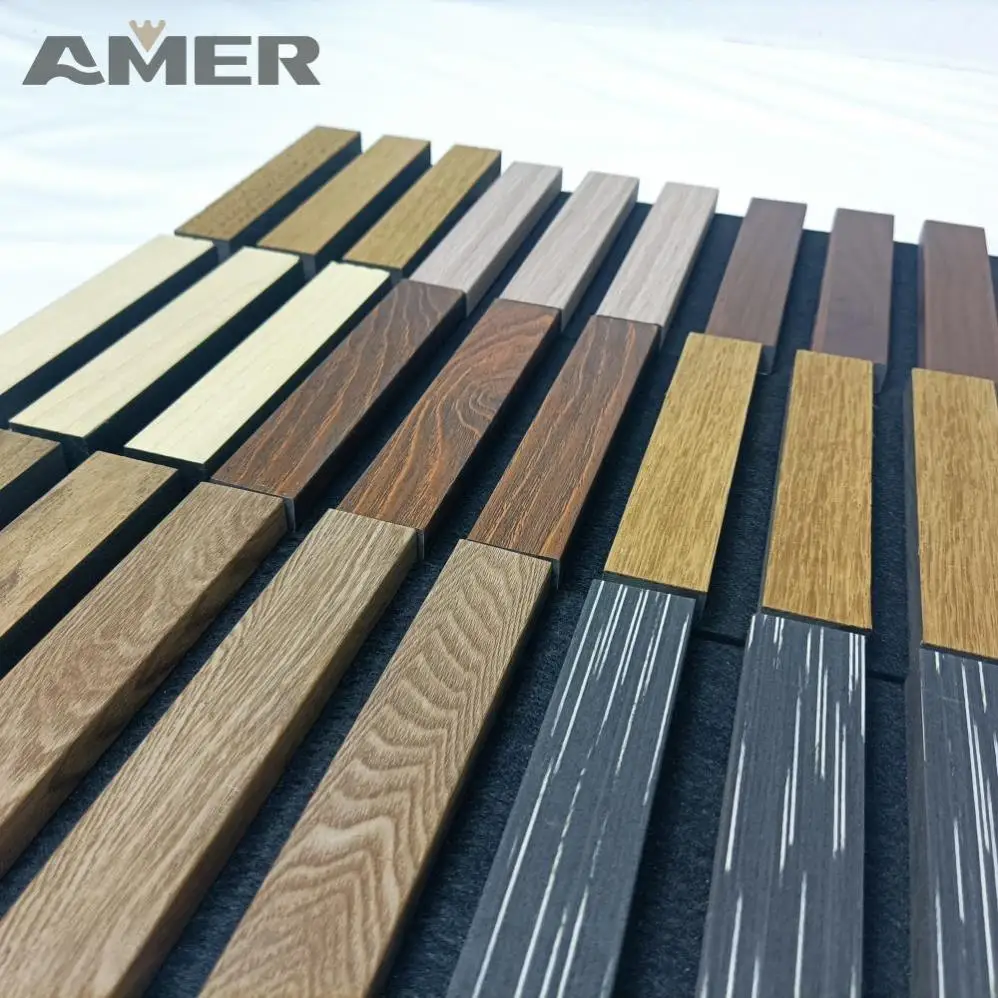 Amer Eco-friendly Fireproof Indoor Room Soundproof Decorative Acoustic Wall Slatted Panel With Fsc/ce Certificate