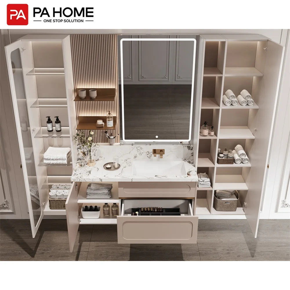 PA American style waterproof vanity bathroom wood storage cabinet set