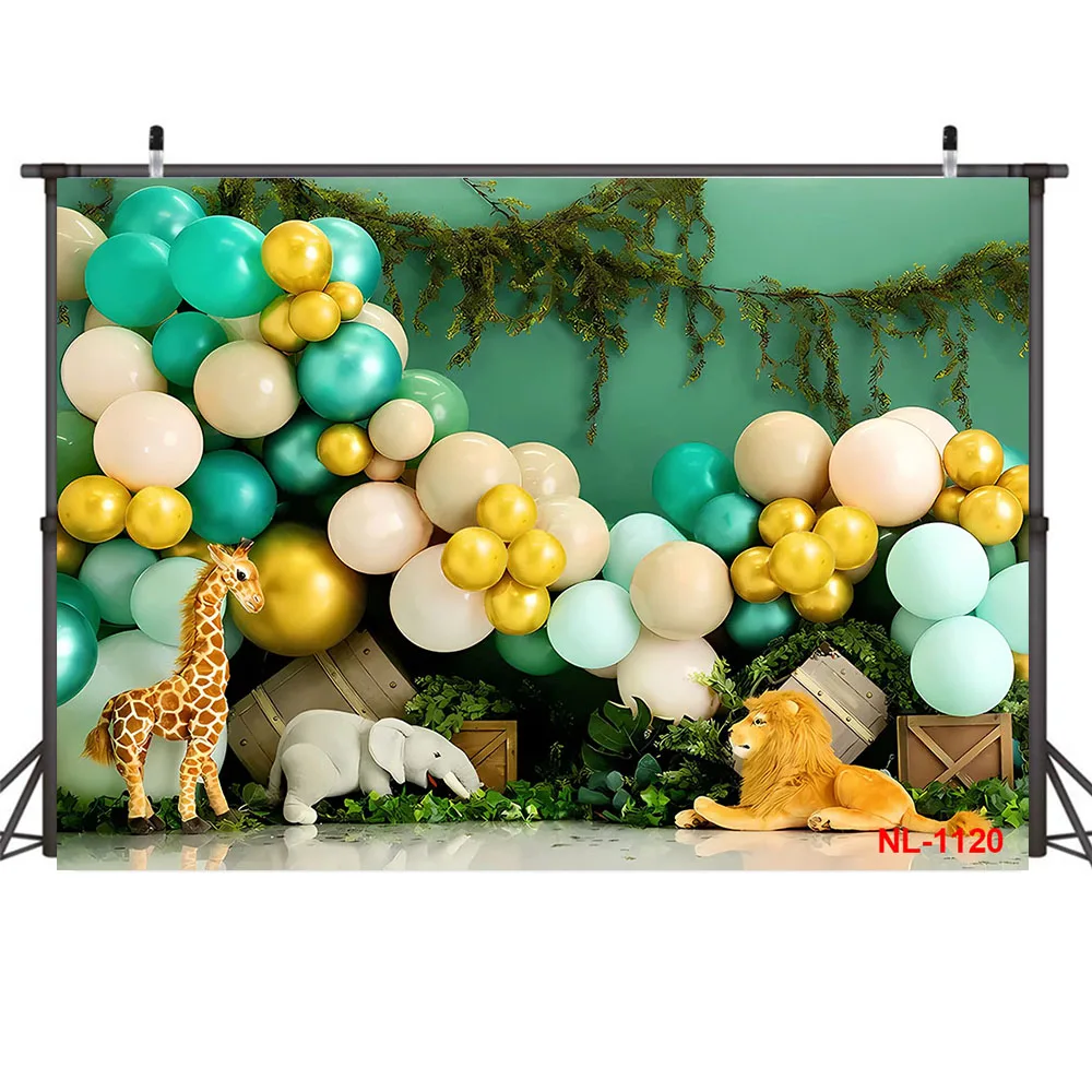 3D Cartoon Photography Background Safari Forest Wild Animals Child Boy 1st Birthday Party Cake Smash Decor Photo Backdrop Studio