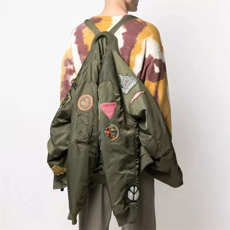 Designer Outdoor Patchwork Aviator Jacket For Men Custom Patchwork Patch Bomber Varsity Flight Jacket