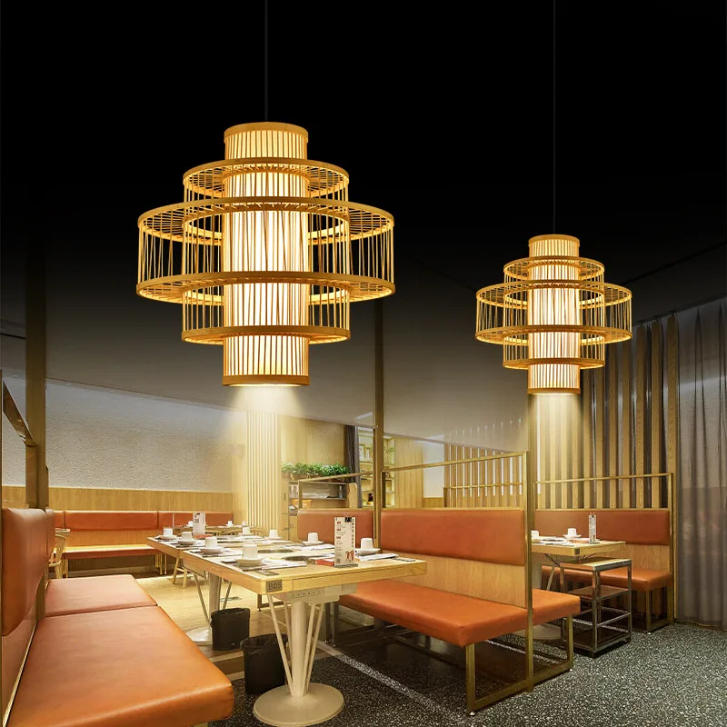 Pendant Lights Dining Room Lamp Log House Art Chandelier Nordic Wooden Modern Simple Bedroom Coffee Bar Bamboo Murano Glass 80