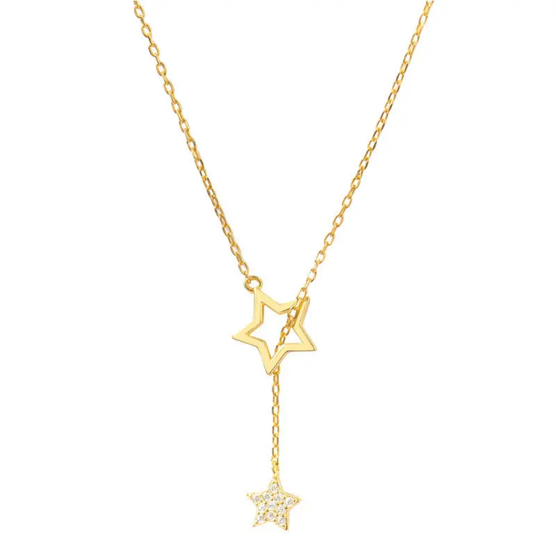 Flash Diamond Star Necklace Niche Hollow Design Sense Necklace Female Tassel Clavicle Chain Female Models Simple Temperament