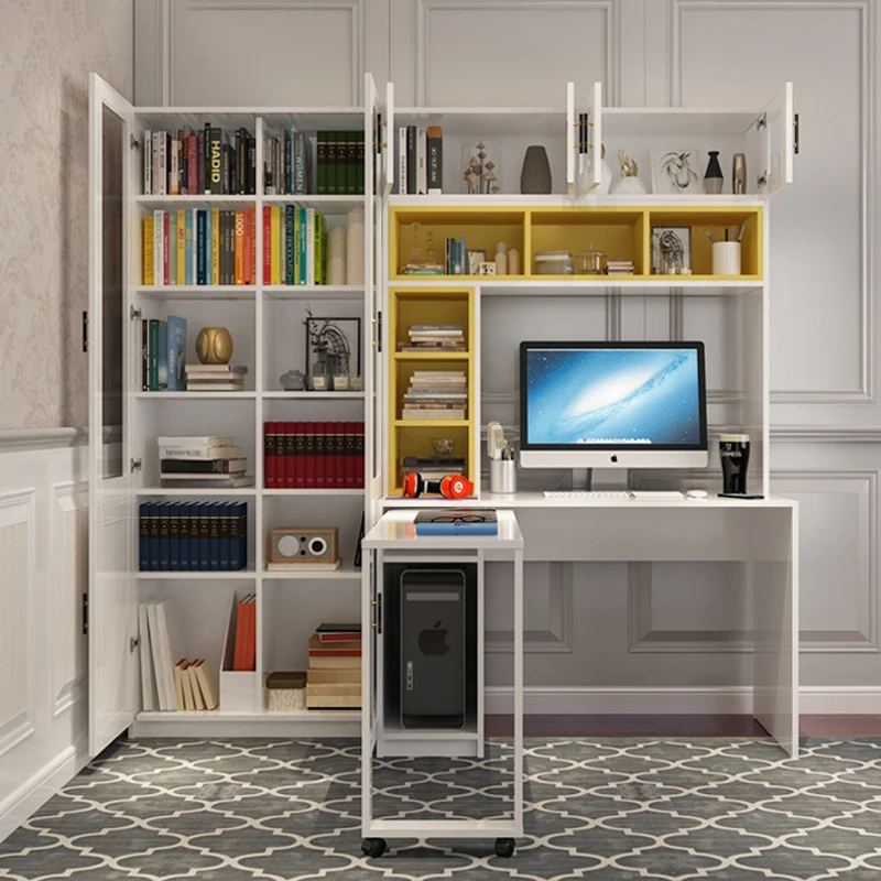 Modern White MDF Panel Metal Computer Desk Cabinet Integrated Closet Furniture School Home Office Warehouse Dining Living Room