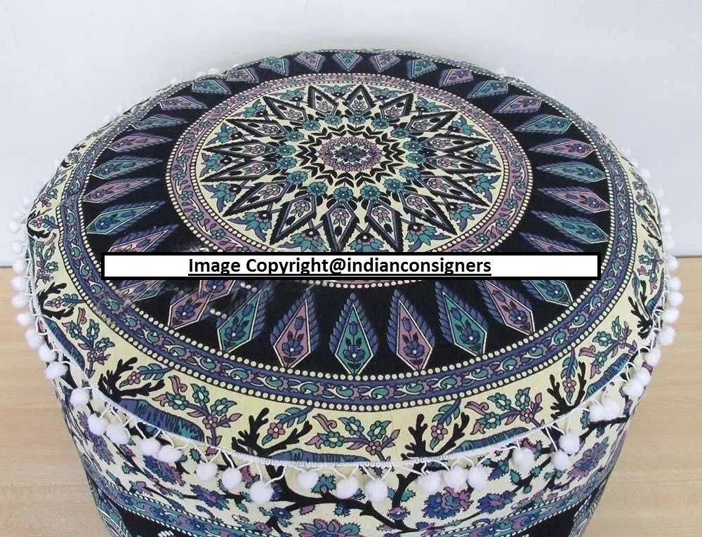 Animal Print Cotton Hippie Chair Stool Cover Ottoman Pouf Cover Mandala Pouffe Multiple Color Pouffe