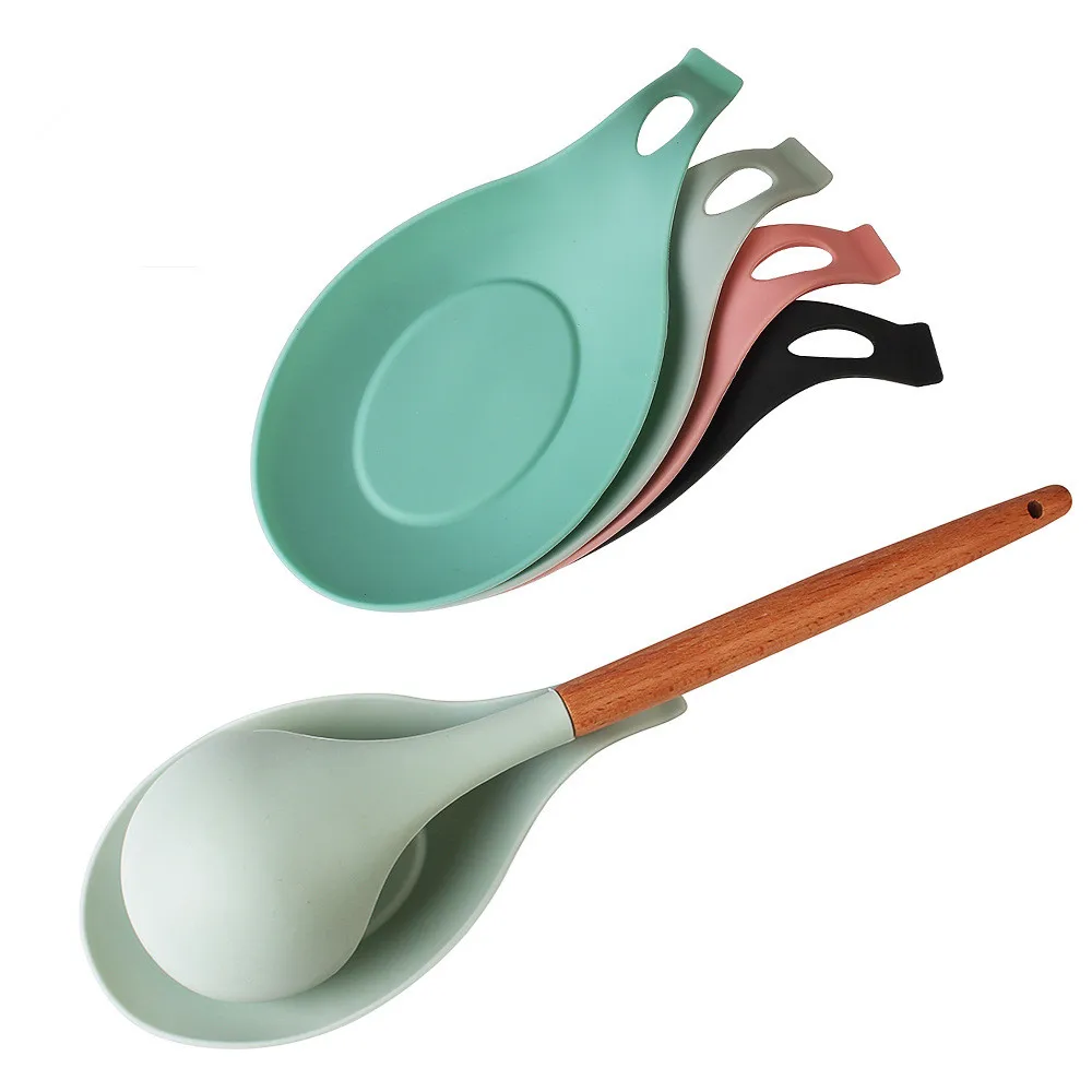 Wholesale Colorful Durable Heat Resistant Kitchen Utensils Holders Almond Shaped Mat Silicone spoon Rest