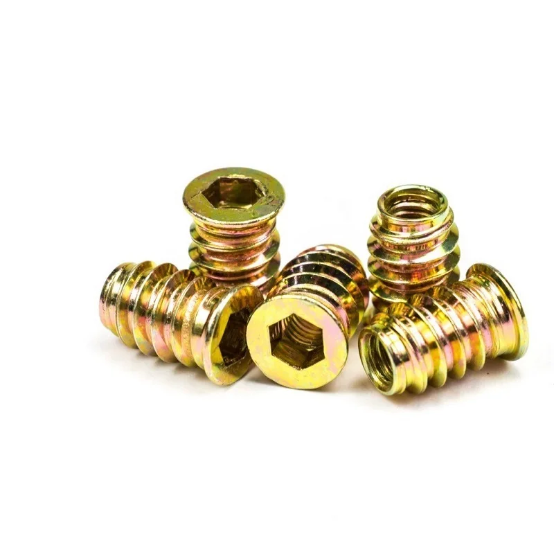 Hex Socket Drive Countersunk Head Inset Nuts M6 M8 M10 Zinc Plated Female Thread Furniture Insert E-Nut 8.8Grade Bronze Tone