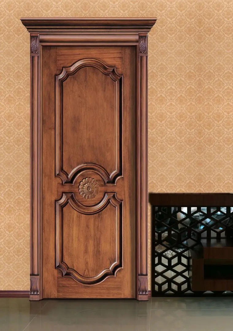 High Quality Cheap Solid Wooden Double Door Elegant Carvings Luxury Homes Fices Wooden Door