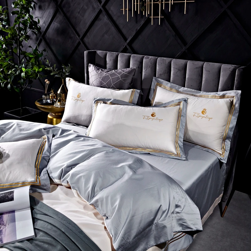 Luxury King size 600TC 5star white hotel linen bedding set bed sheet set