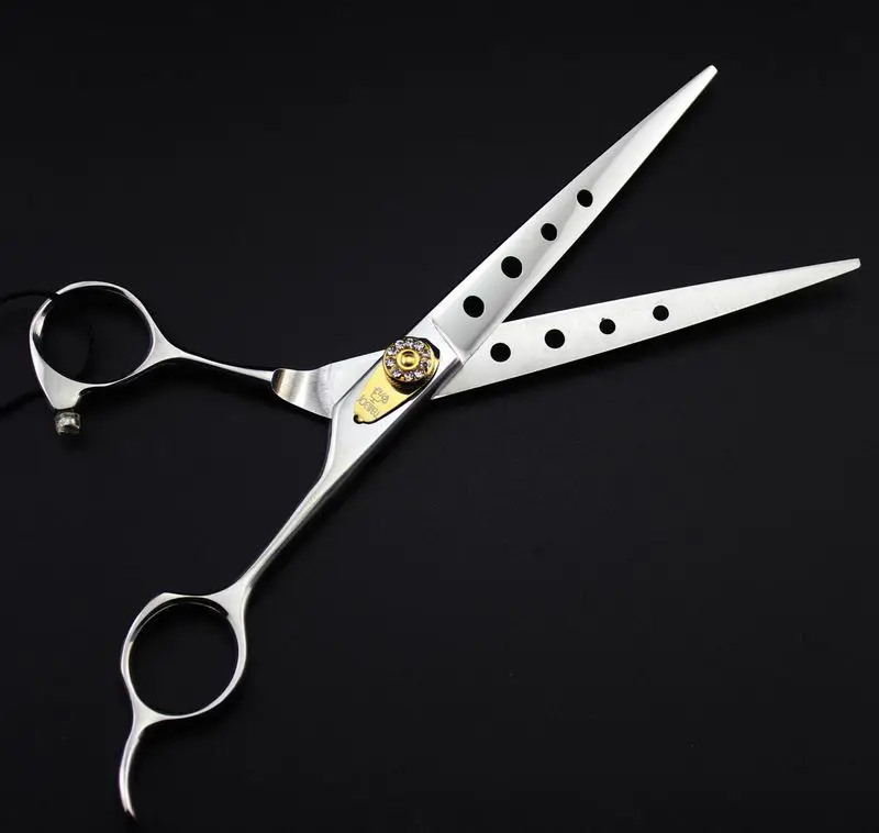 free shipping JOEWELL 7.0 inch 440C stainless steel hair cutting  scissors with hole on hand with leather case