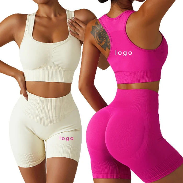 Custom Yoga Set High Impact Sports Bra Tummy Control Shorts Sets Active Wear High Elastic Yoga Suit Gym Fitness Sets For Women