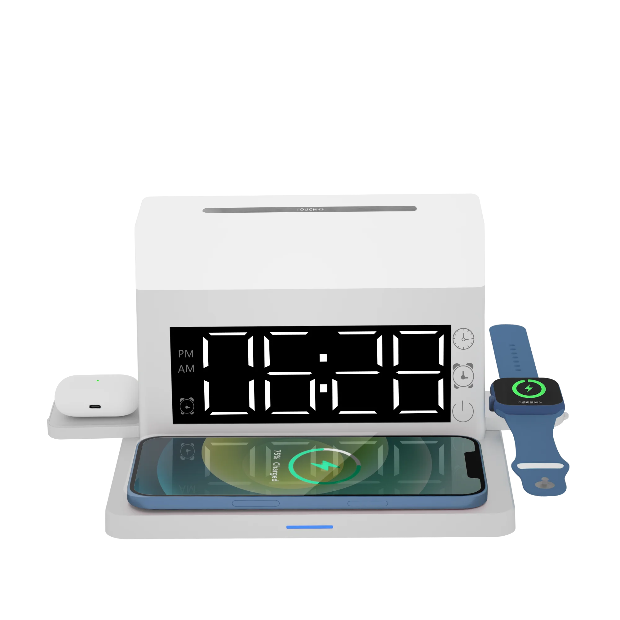 Hot Sale 2024 Multifunctional 4 in 1 Wireless Charging Station Night Light Alarm Clock Desk Lamp With Wireless Charger