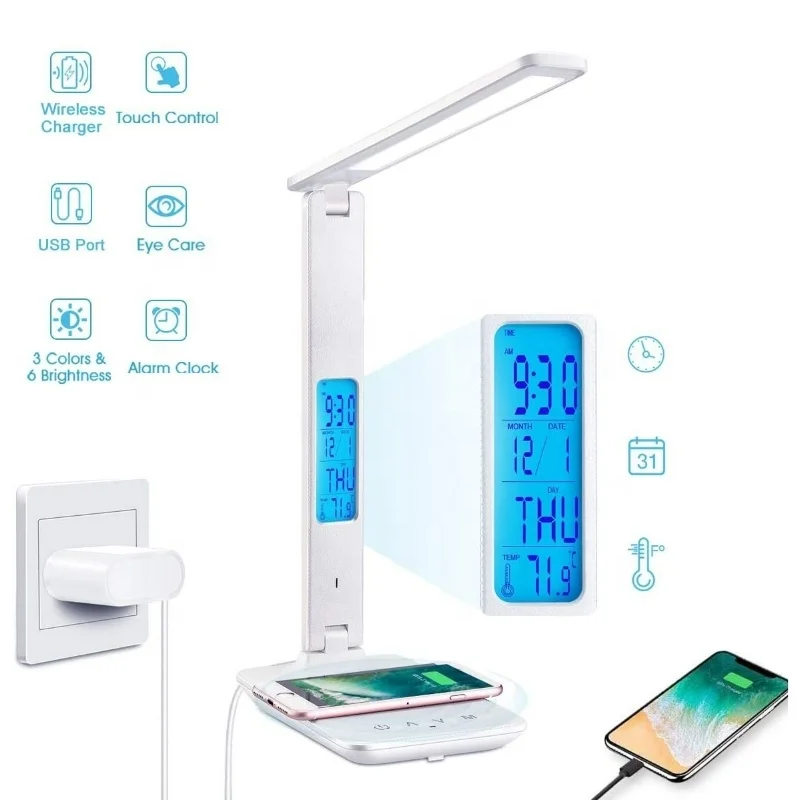 Умная Светодиодная настольная лампа с беспроводной зарядкой и от USB приглушаемый светодиодный светильник сенсорным управлением для ногтей