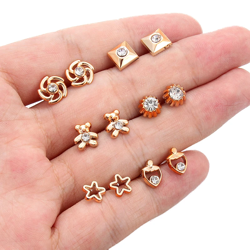 36 pairs of gold geometric triangle stars for ladies with round plastic resin crystal stud jewelry