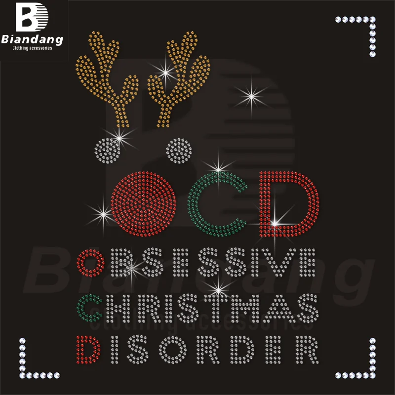 Custom Bling Cartoon Monster Designs Rhinestone Transfer Merry Christmas Decoration for Clothes Acessorries