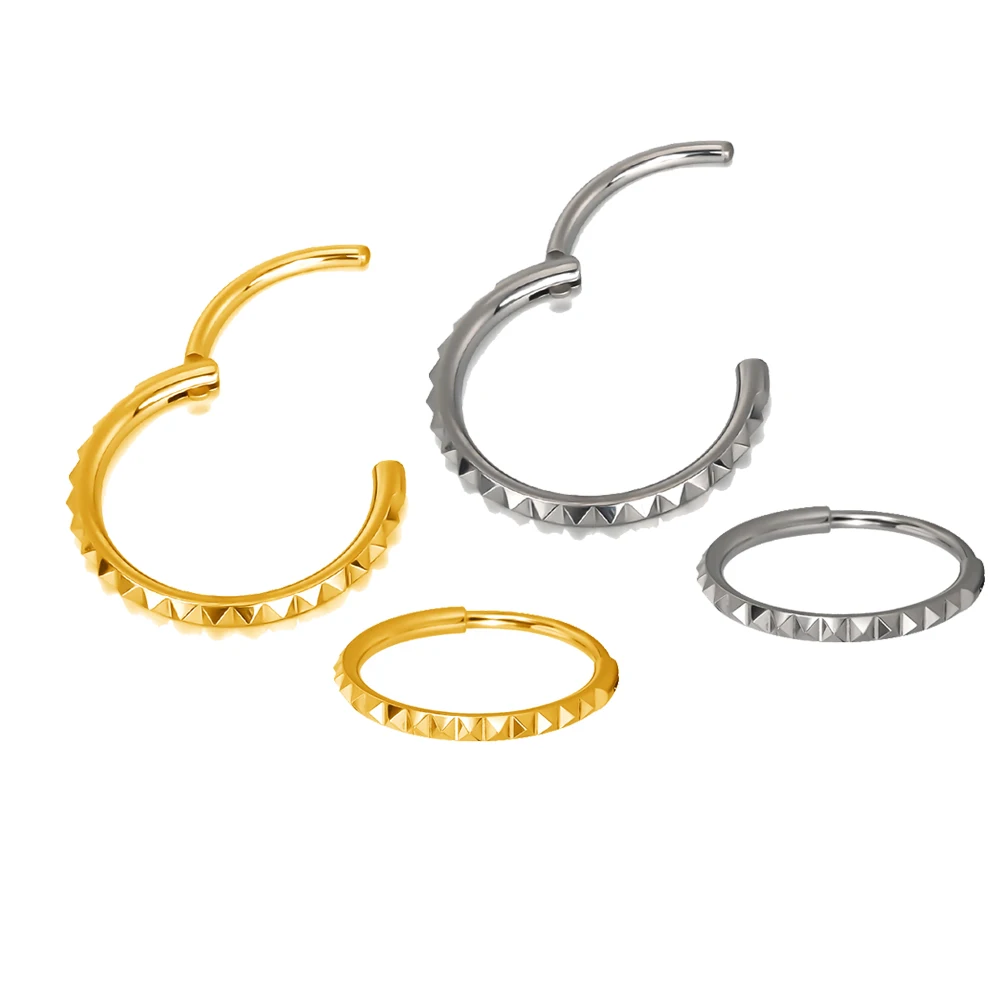 Titanium 16G Pyramid Cut Studs Hinged Segment Ring Earring