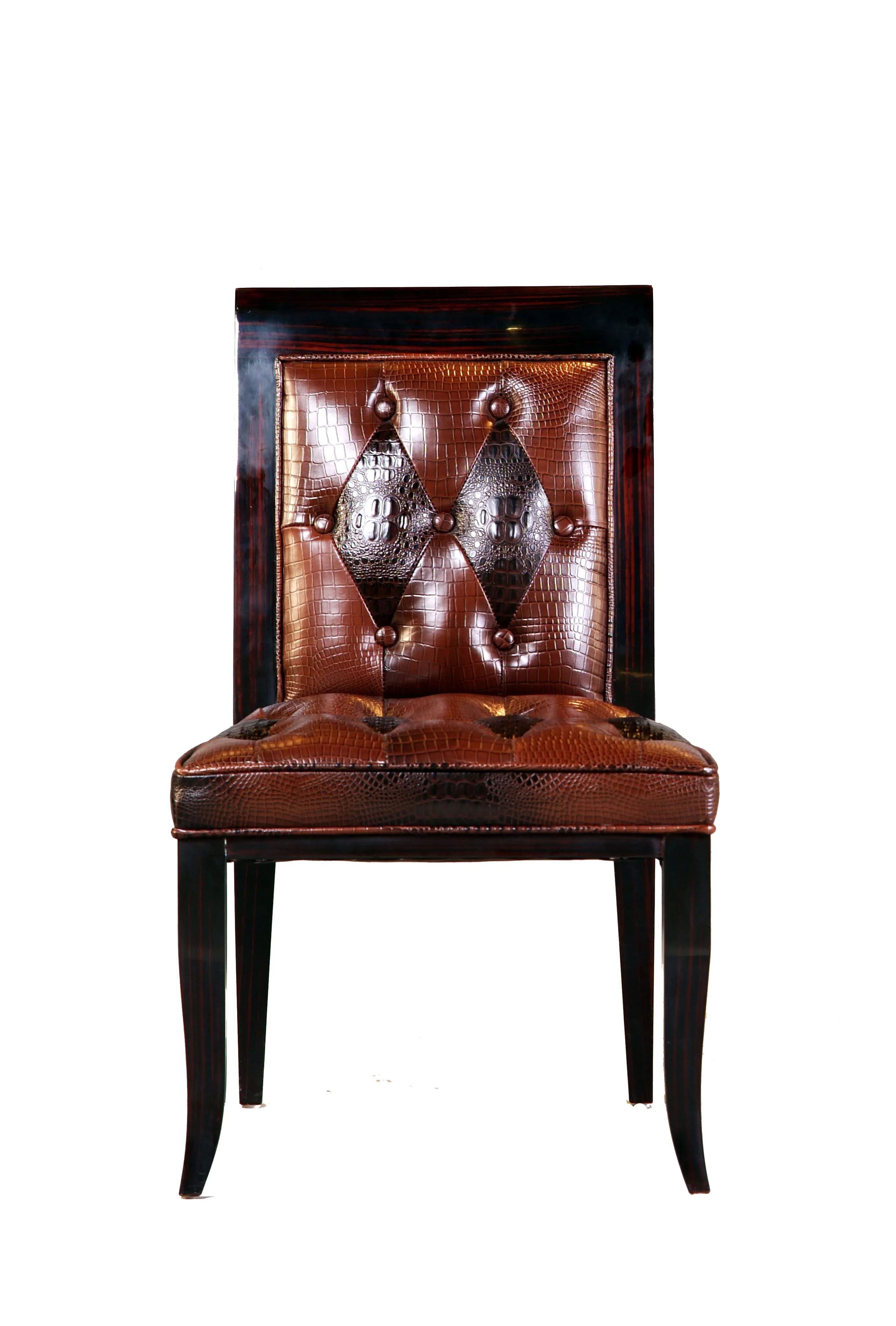 UK Club Tree Restaurant Elegant Design High Back Crocodile Leather Upholstered Wooden Dining Chair