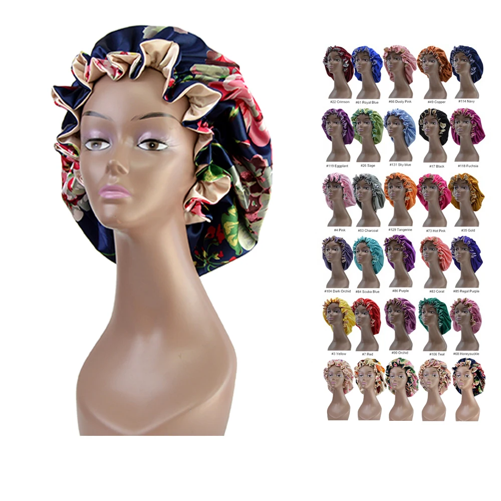 Wholesale Luxury Silky Satin Bonnet Hair Cap Sleep Night Cap Reversible Silky Bonnets Solid Hair Caps for Sleeping