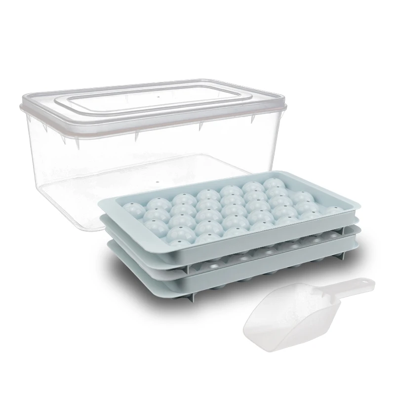 33 Grids Double Layers Round Ice Mould Diy Whiskey Hockey Ice Ball Mold Plastic Ice Cube Tray With Lid And Storage Bin