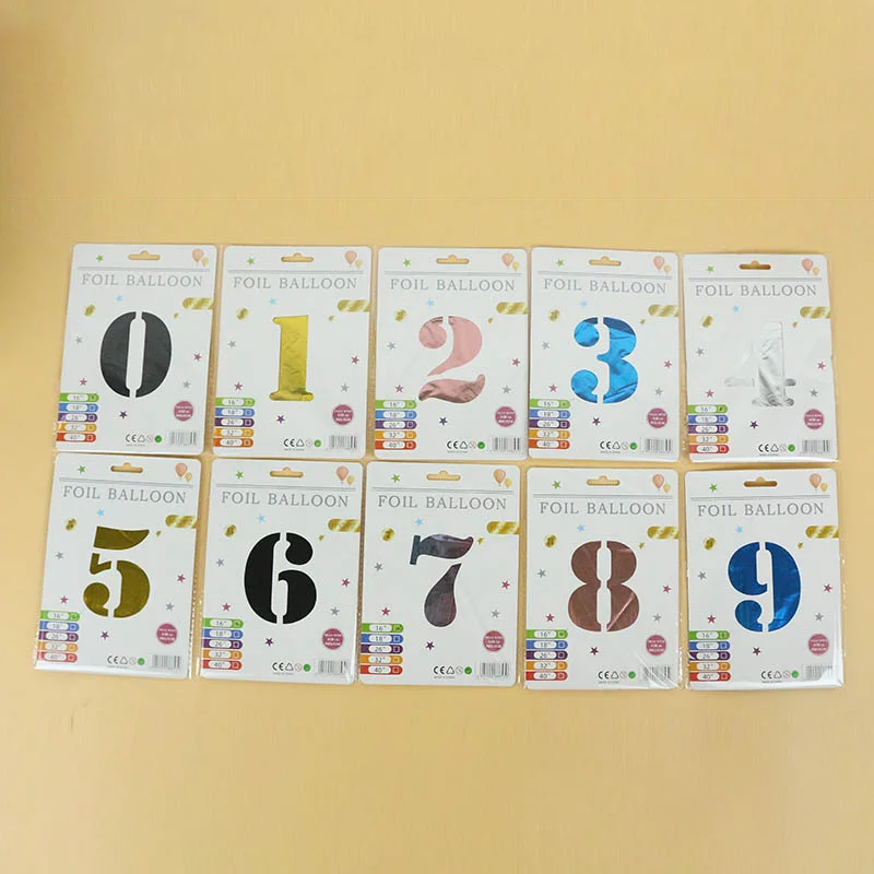 Wholesale 16 Inch Thin Individual Paper Card Package 0-9 Aluminum Foil Number Balloon For Birthday Party