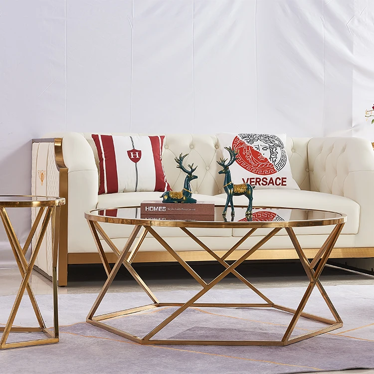 Modern Coffee Side Table Stainless Steel Tempered Glass Table Modern Accent Round Center Table