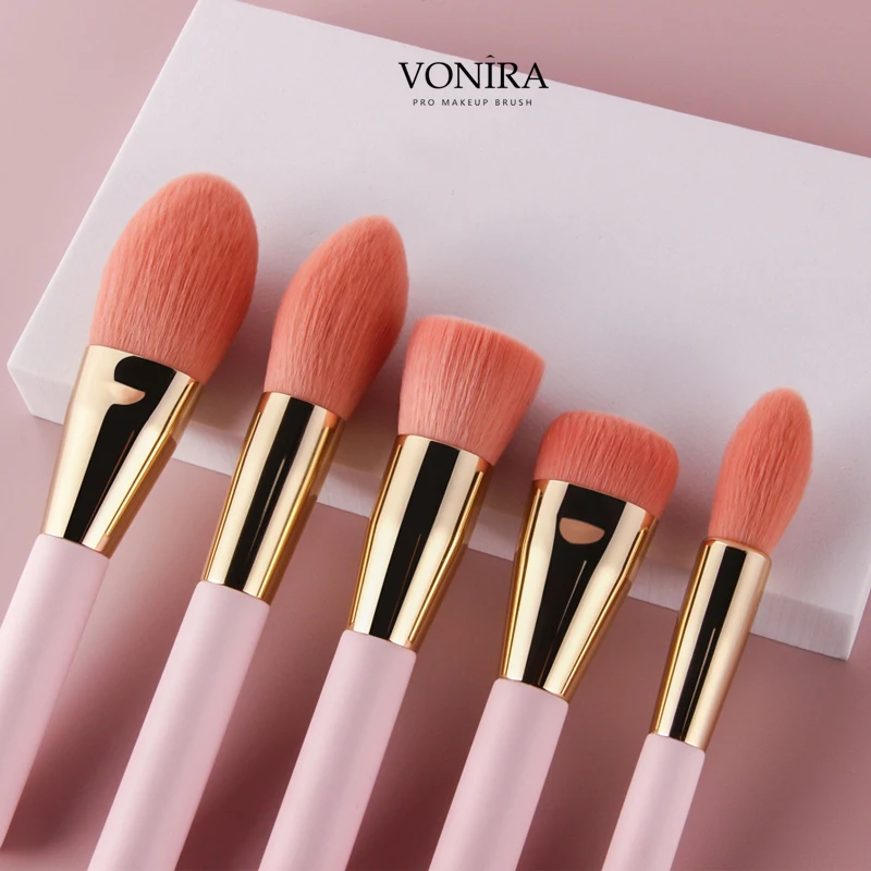 Vonira Beauty Pink Mini Double Sided Makeup Brushes Kit 12 Pieces With Pink Dual Ended Travel Makeup Brush Set