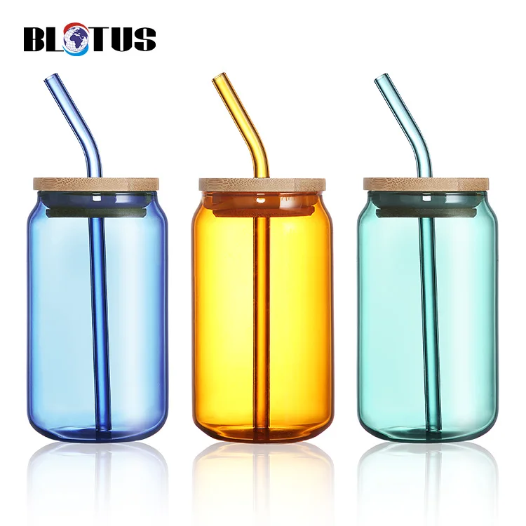 Top Selling Sublimation 12oz 16oz 20oz Colorful Beer Soda Coffee Can Shaped Cans Canned Glass Tumbler with Bamboo Lid Straw Cup