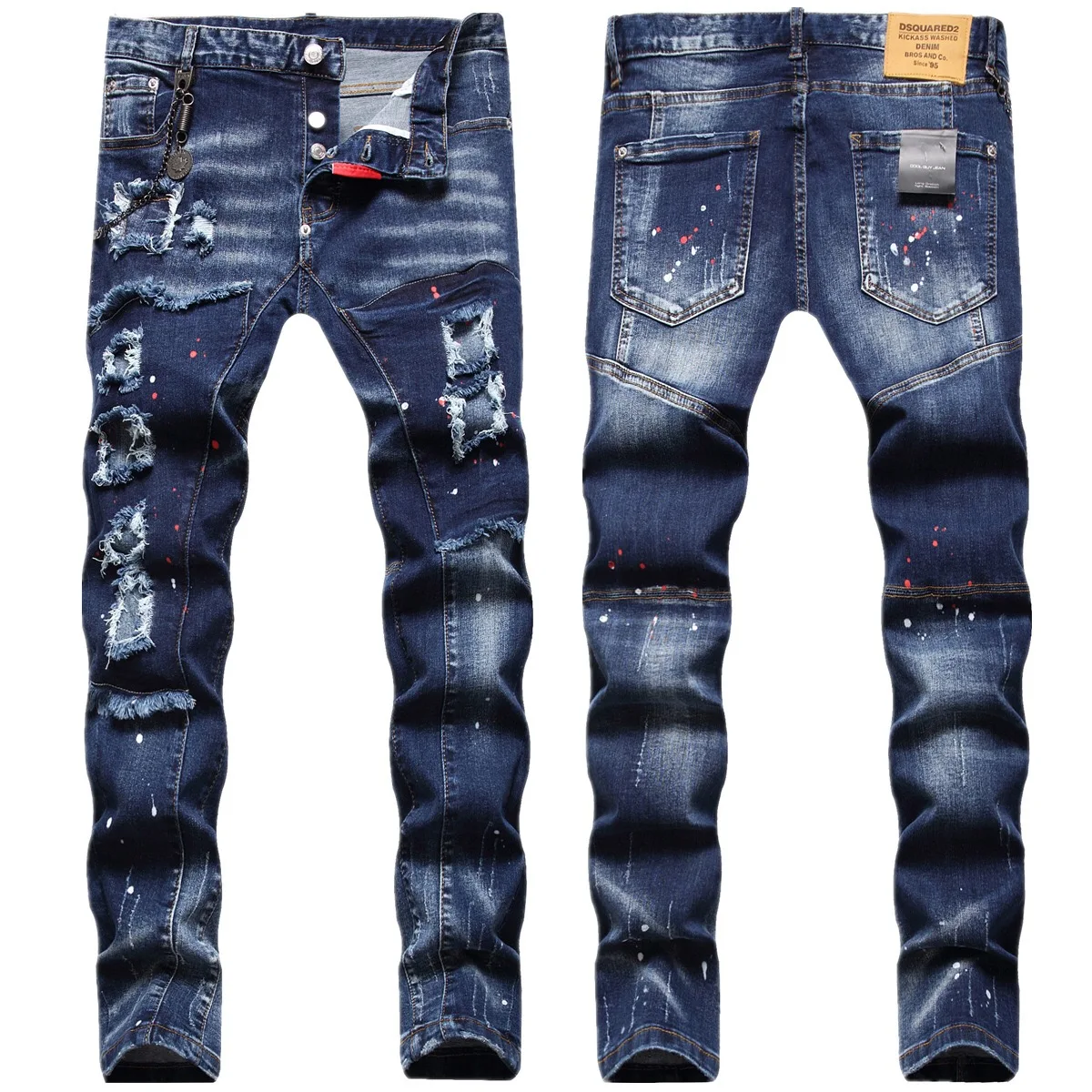 custom stacked  jeans for men  painted   stylish men jeans skinny stretch mens rhinestone cargo jeans black