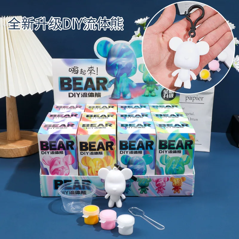 T219 New Product DIY fluid bear keychain material package for children handmade painted toy