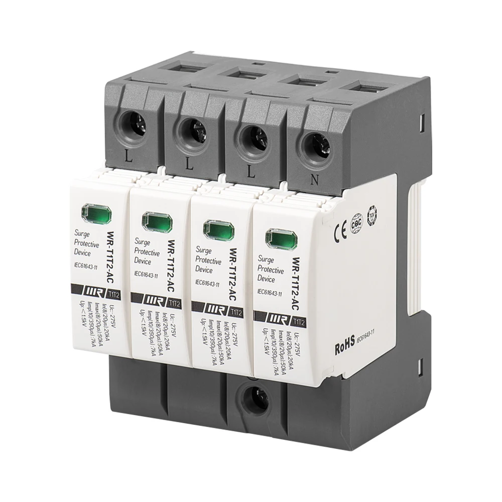 Ac 50Ka Class I AC DPS Three Phase Surge Protector Type 1 100ka Lightning Arrester SPT T1 T2