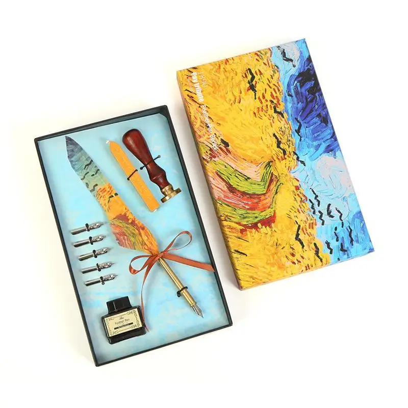 Картина маслом Ван Гога перо набор для печати воском коробка с деревянной ручкой