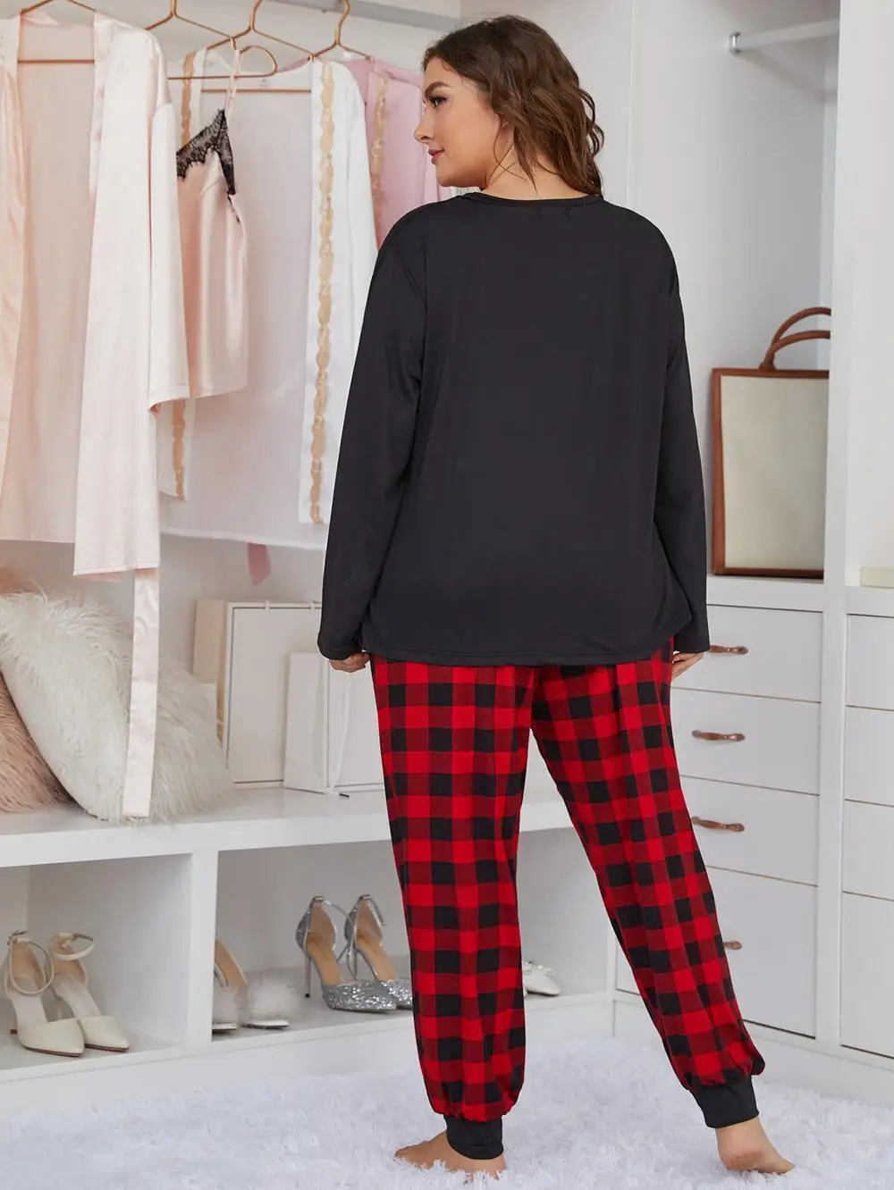 Womens Plus Size XL-5XL Soft Pyjamas Set Long Sleeve Top and Pants Nightwear Pajamas Home Clothes Comfy Cozy Pajamas for Girl