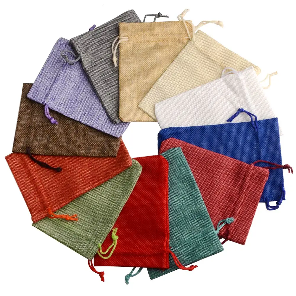 10x14cm Flax Drawstring Bag Gift Linen Pouch Packing Jewelry Bag Pouch