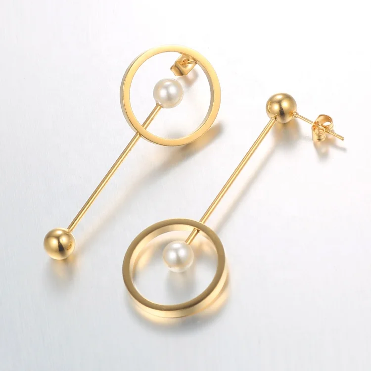 High Quality Fashion 18K Gold Plating Stainless Steel Jewelry Long Drop Studs Earrings E5311