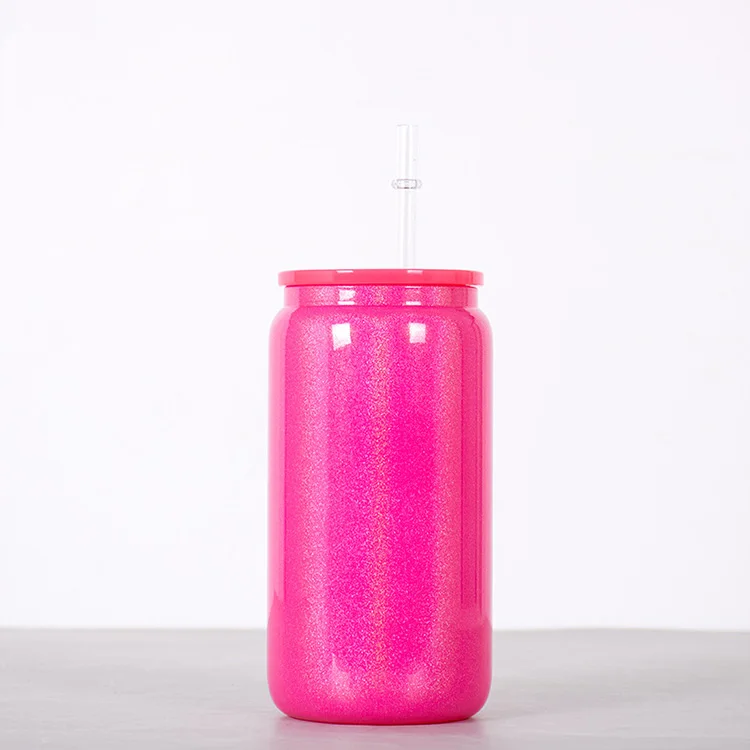 AilinGalaxy US warehouse glass jars 16oz sublimation shimmer glass can cup 16oz with PP lid and straw mix colors