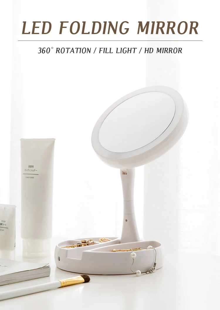 Пользовательский логотип компактное маленькое карманное ручное зеркало перезаряжаемое 10-кратное увеличительное светодиодное для макияжа