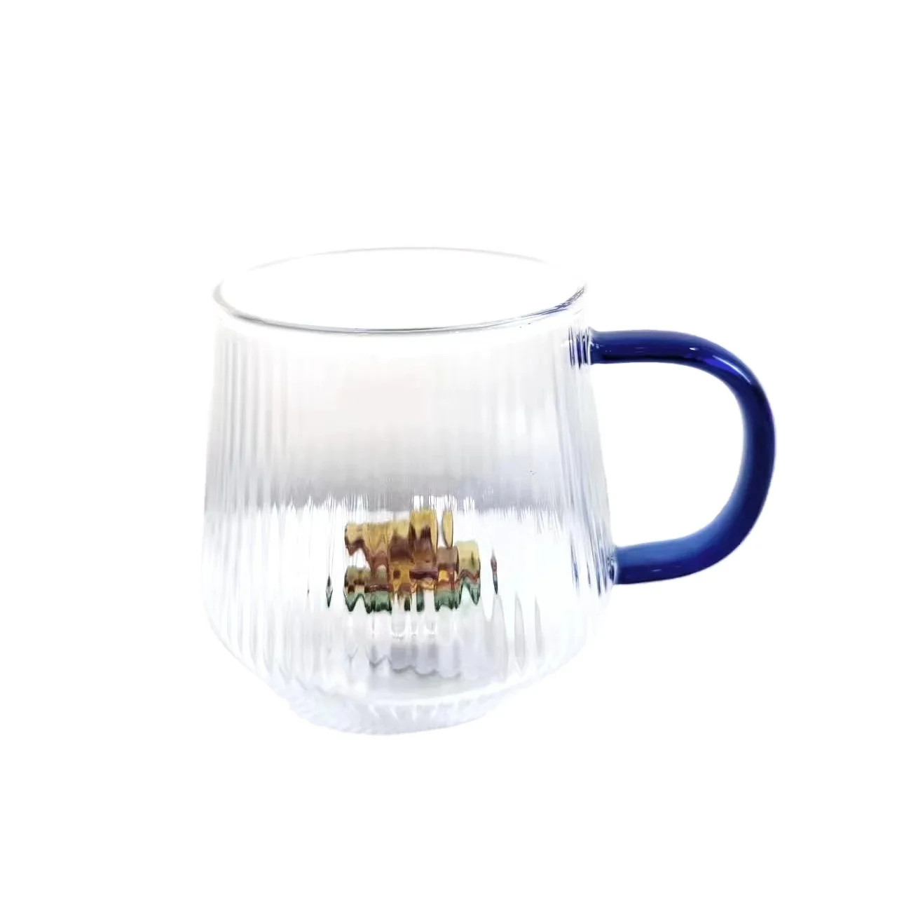 Wholesale Striped Glass Mug With 3D Flower Inside Hand Blown Food Grade Glass Cup With Handle Coffee Cup