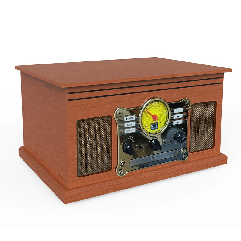 OEM Hot Selling Vintage Wooden Style Music Audio System LED Digital display Auto Stop Record Vinyl Turntable Player Phonograph